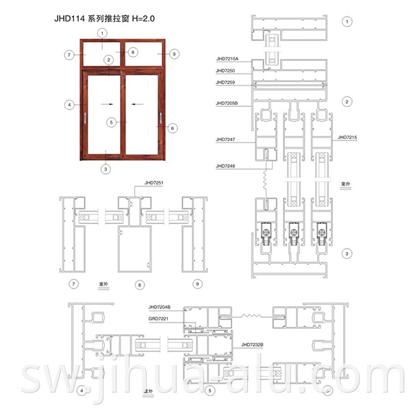 Aluminum JHD72-114 A Push-Pull Window Assembly Structure